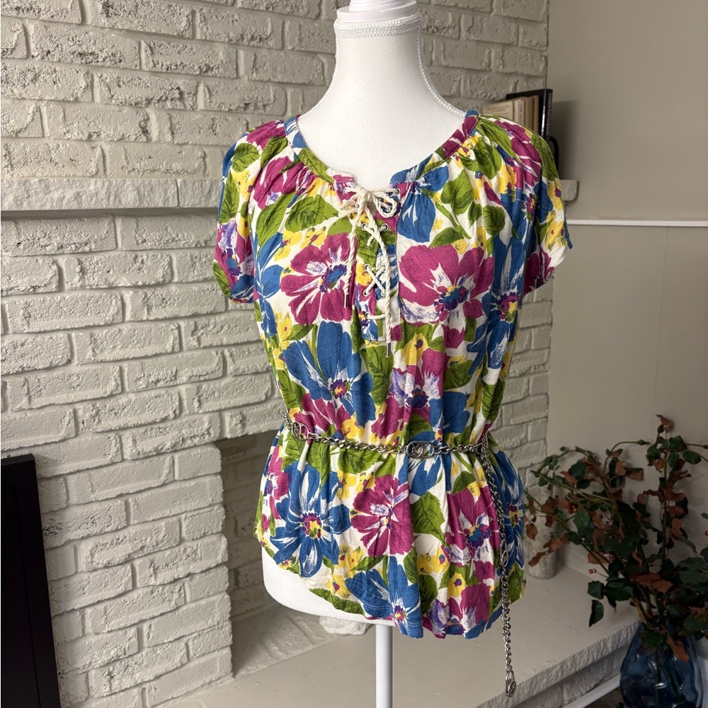 🌸 Chaps Vintage Multicolor Floral Peasant Blouse 🌸 Size Large